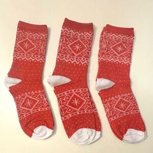 5/$15💥 3 pairs Festive Red Ankle Socks White Pattern Bundle Lot